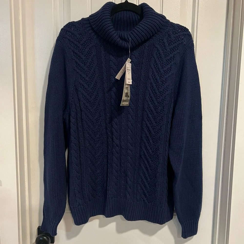 Lands’ End Navy Blue Drifter Cable Knit Turtleneck Sweater.‎ Size XL. NWT. - Picture 1 of 10